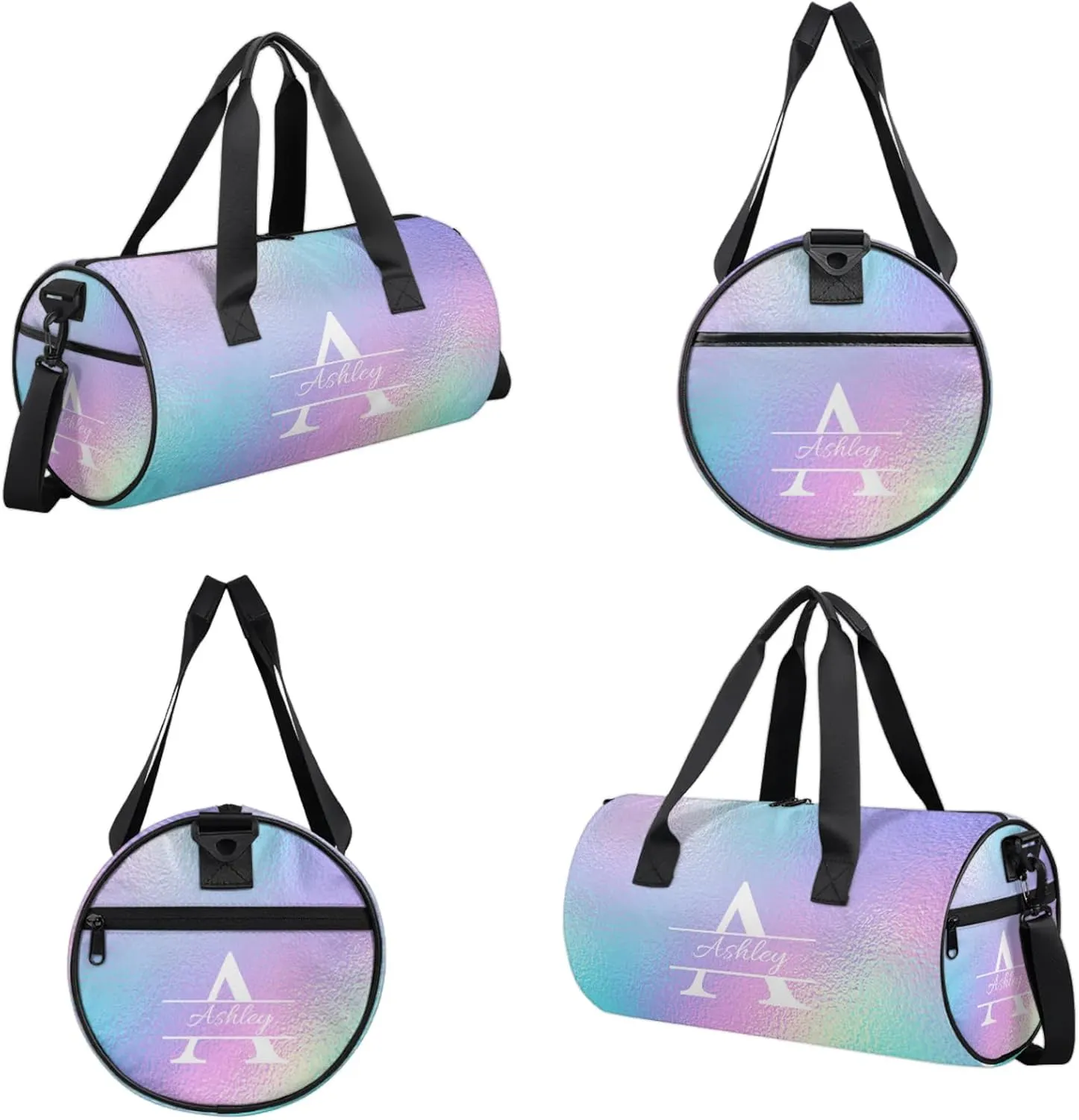 Custom Sports Duffel Bag Personalized Name Dance Gym Bag for Women Men Overnight Weekender Travel Duffel Bags Lightweight 17.6in, Gradient Blue Purple