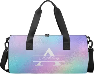 Custom Sports Duffel Bag Personalized Name Dance Gym Bag for Women Men Overnight Weekender Travel Duffel Bags Lightweight 17.6in, Gradient Blue Purple