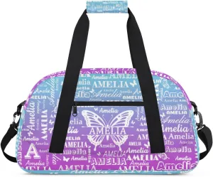 Custom Sports Duffel Bags with Name, Butterfly Personalized Gym Bag Customized Travel Duffle Bag Overnight Carry-On Bag Weekender Bags, Blue Purple Gradient
