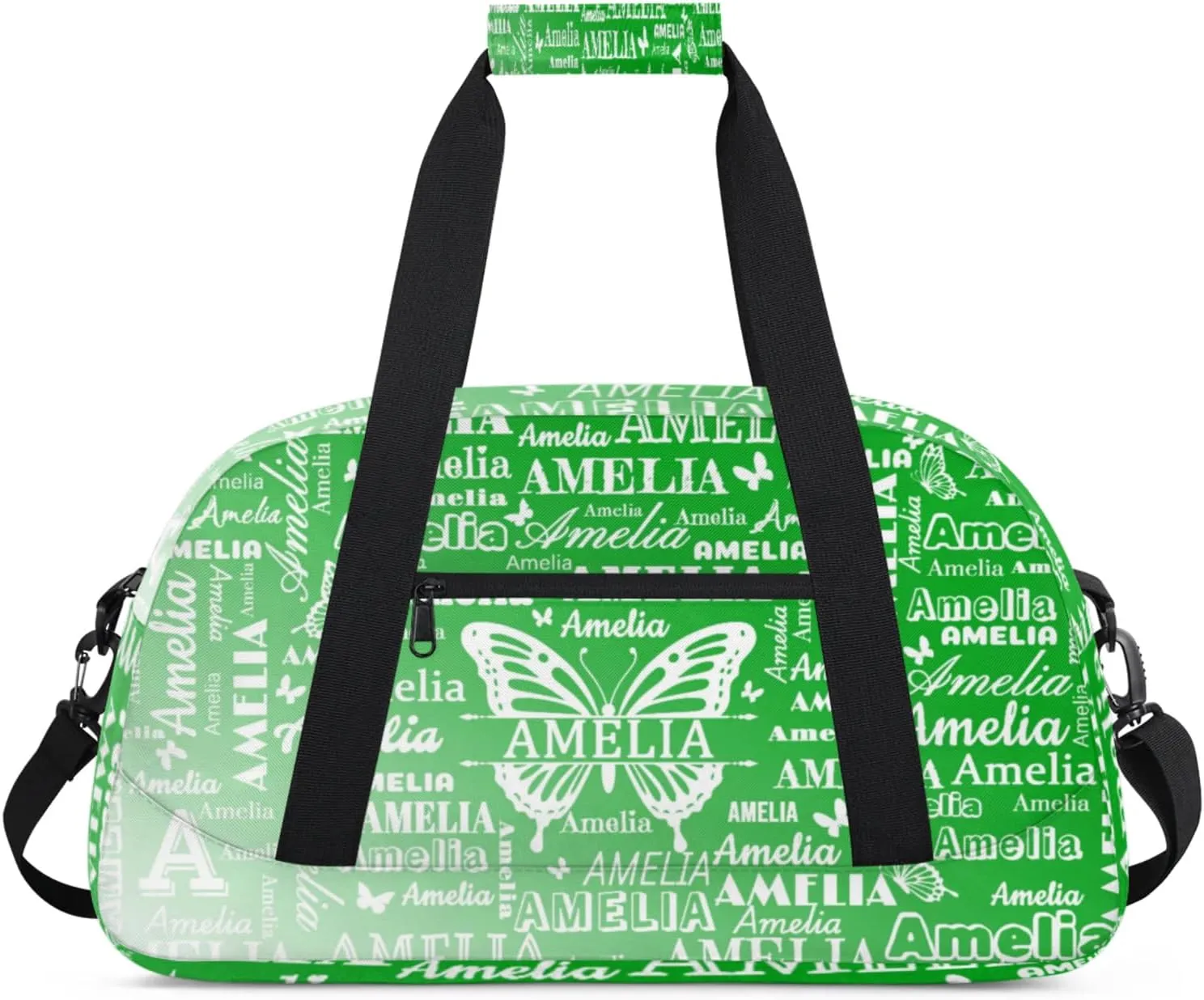 Custom Sports Duffel Bags with Name, Butterfly Personalized Gym Bag Customized Travel Duffle Bag Overnight Carry-On Bag Weekender Bags, Grass Green Gradient