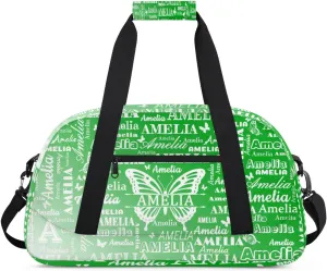 Custom Sports Duffel Bags with Name, Butterfly Personalized Gym Bag Customized Travel Duffle Bag Overnight Carry-On Bag Weekender Bags, Grass Green Gradient