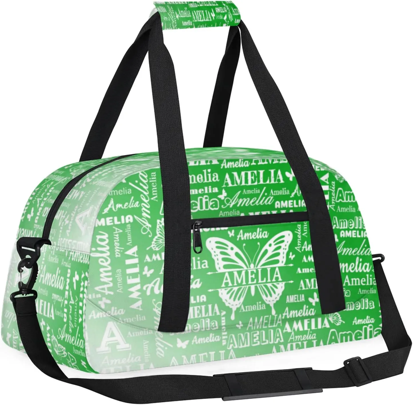 Custom Sports Duffel Bags with Name, Butterfly Personalized Gym Bag Customized Travel Duffle Bag Overnight Carry-On Bag Weekender Bags, Grass Green Gradient