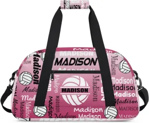 Custom Volleyball Gym Bag Duffel Bag for Women Men, Personalized Name Sport Bag Customized Overnight Bags Travel Weekender Bag, Dark Pink Gradient