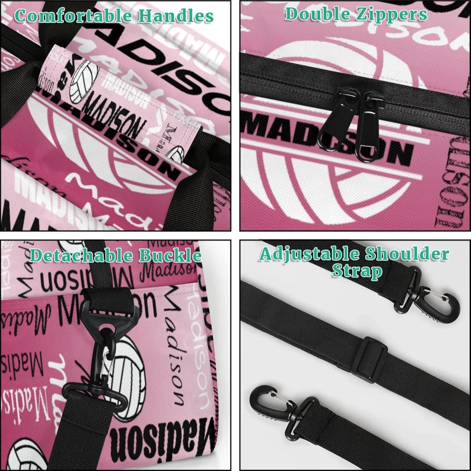 Custom Volleyball Gym Bag Duffel Bag for Women Men, Personalized Name Sport Bag Customized Overnight Bags Travel Weekender Bag, Dark Pink Gradient