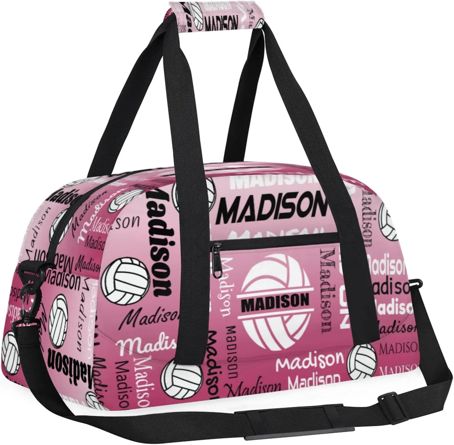 Custom Volleyball Gym Bag Duffel Bag for Women Men, Personalized Name Sport Bag Customized Overnight Bags Travel Weekender Bag, Dark Pink Gradient