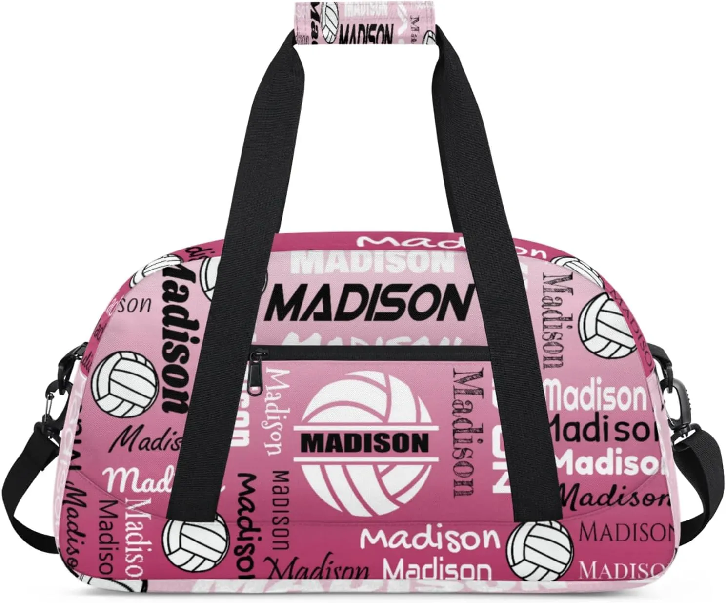 Custom Volleyball Gym Bag Duffel Bag for Women Men, Personalized Name Sport Bag Customized Overnight Bags Travel Weekender Bag, Dark Pink Gradient
