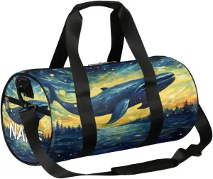 Customized Sports Gym Duffel Bag for Women & Men with Name,Whale Starry Sky 3d Visual Illusion Waterproof Personalized Tote Travel Beach Bag for Weekender Overnight Dance Carry-On Bag