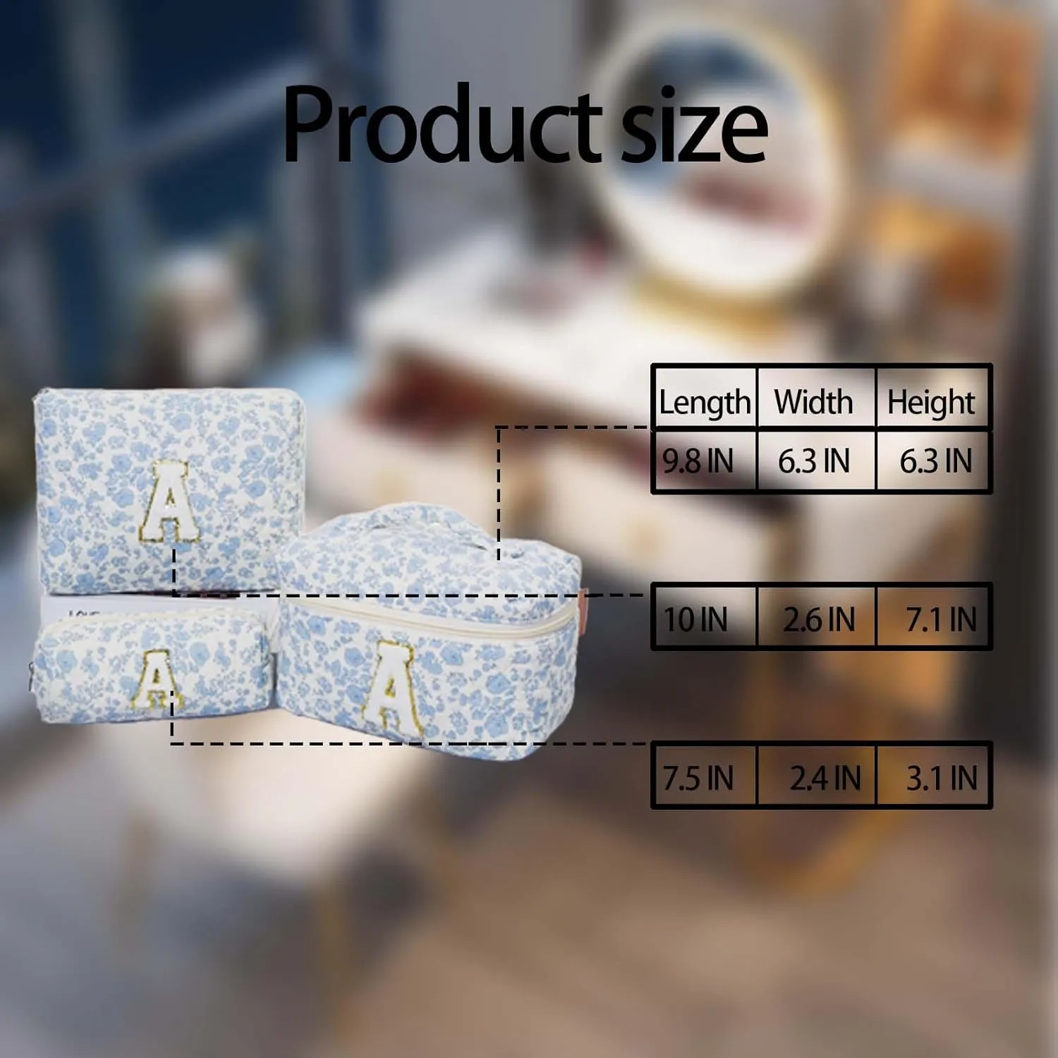 Cute Cotton Makeup Bags Set, Flower Travel Toiletry Organizer Bag - Personalized Initial Makeup Bag Quilted Cosmetic Bag,For Mom Daughter Friend GiftM （White/a
