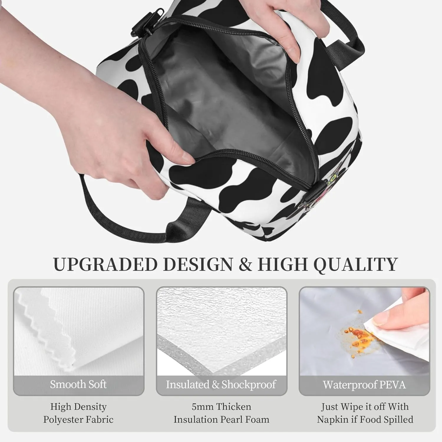 Cute Cow Glasses Lunch Bag with Adjustable Shoulder Strap for Women Men Reusable Lunch Box Leakproof Tote Bags Insulated Cooler for Work Travel Outdoor(9 x 5 x 7.8 Inches)
