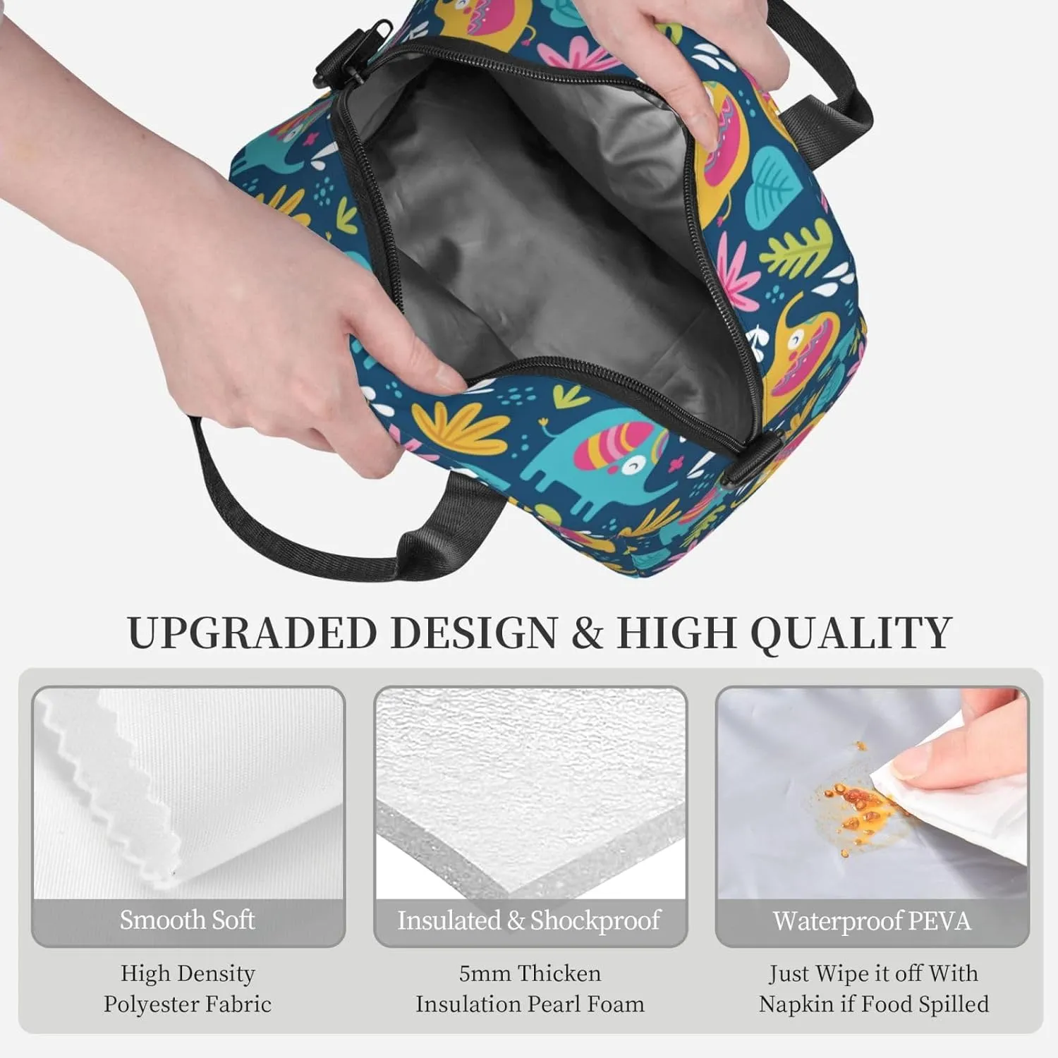 Cute Elephants and Leaves Lunch Bag with Adjustable Shoulder Strap for Women Men Reusable Lunch Box Leakproof Tote Bags Insulated Cooler for Work Travel Outdoor(9 x 5 x 7.8 Inches)
