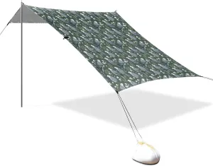 Cute Grey Parrots Sage Green Beach Tent & Canopy UPF50  Waterproof Sun Shelter with Sand Shovel for Family Trips, Picnics & Camping
