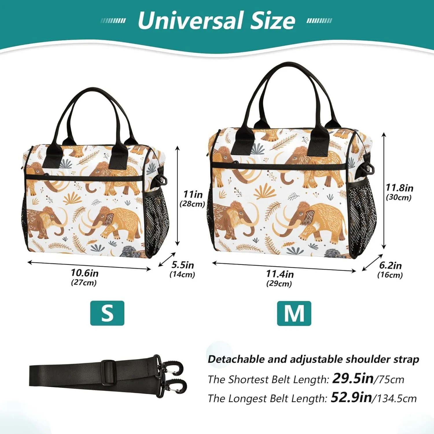 Cute Mammoths Large Lunch Tote Bags Insulated Lunch Box with Adjustable Shoulder Strap