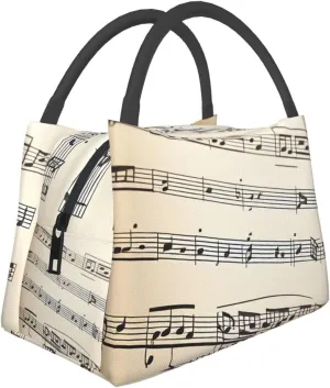 Cute Music notation Printed Lunch Bag,Womens and Men Insulated Lunch Bags for Work Reusable Fit and Fresh Tote Bags, Black