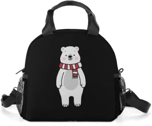 Cute Polar Bear Portable Lunch Box Crossbody Bag Tote Insulated with Adjustable Strap Work Beach Picnic
