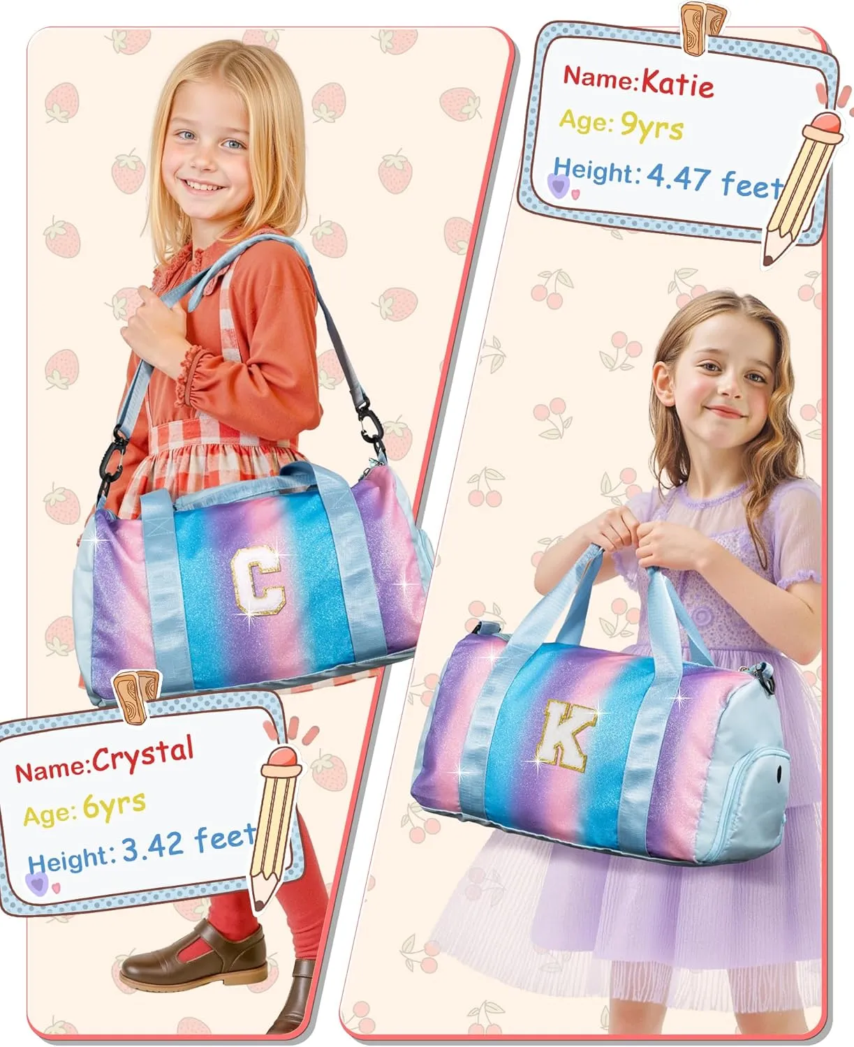 Cute Preppy Gifts for Girls-Girl Gym Bag with Shoe Compartment, Kid Personalized Weekender Overnight Bags, Initial Travel Tote with Makeup Pouch, Chenille Gift for Teen (Letter D)