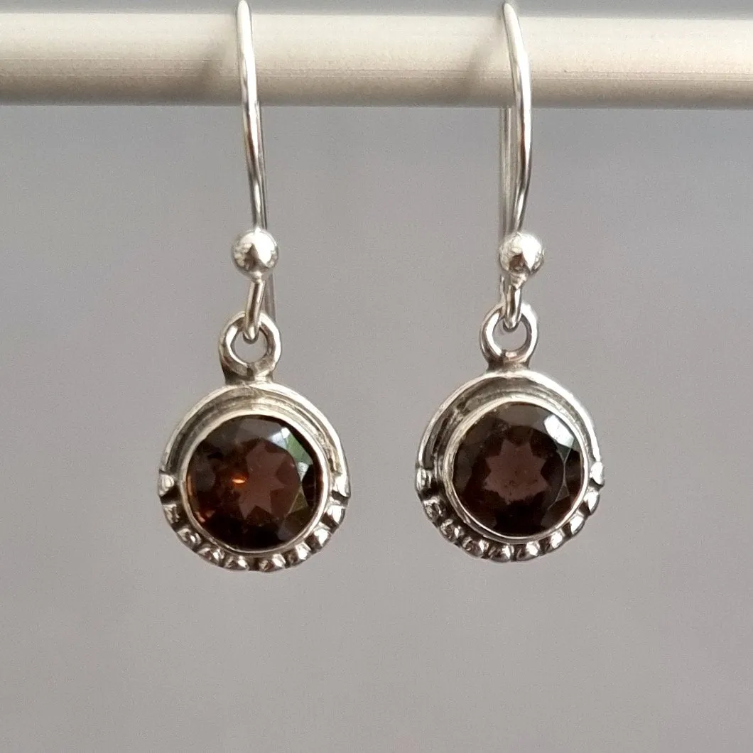 Dainty Boho Round 6mm Smoky Quartz Sterling Silver Earrings, E86SQ
