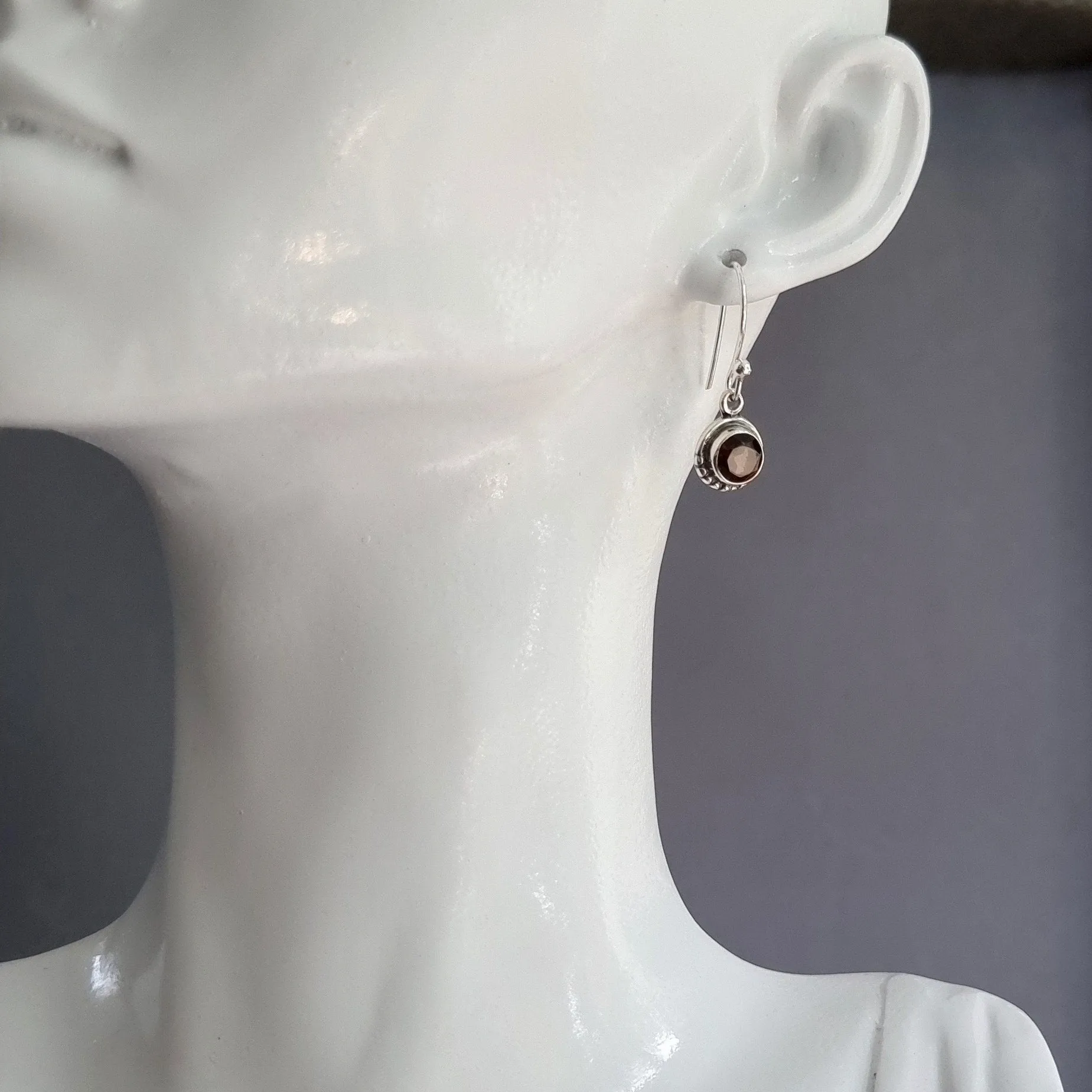 Dainty Boho Round 6mm Smoky Quartz Sterling Silver Earrings, E86SQ