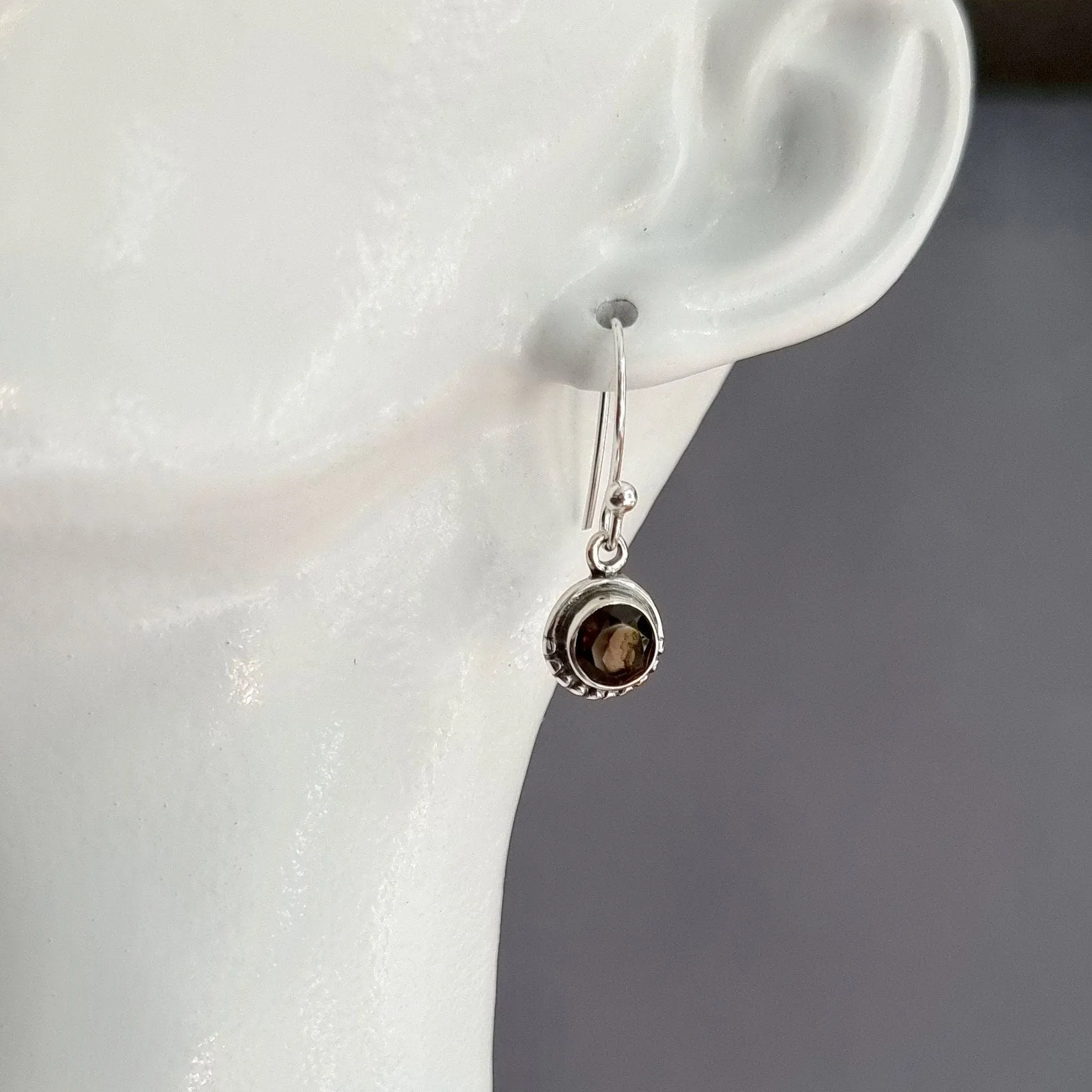 Dainty Boho Round 6mm Smoky Quartz Sterling Silver Earrings, E86SQ