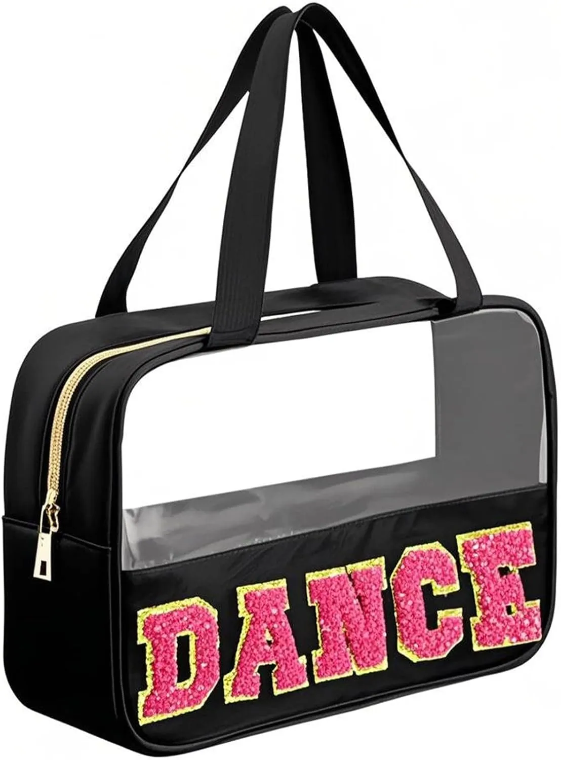 Dance Bag,Ballet Bag,Dance Makeup Bag,Letter Patch Clear Travel Bags,Waterproof PVC Portable Toiletry Bag,Dance Recital Gifts for Girls,With Handle and Zipper