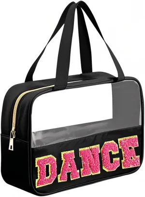 Dance Bag,Ballet Bag,Dance Makeup Bag,Letter Patch Clear Travel Bags,Waterproof PVC Portable Toiletry Bag,Dance Recital Gifts for Girls,With Handle and Zipper