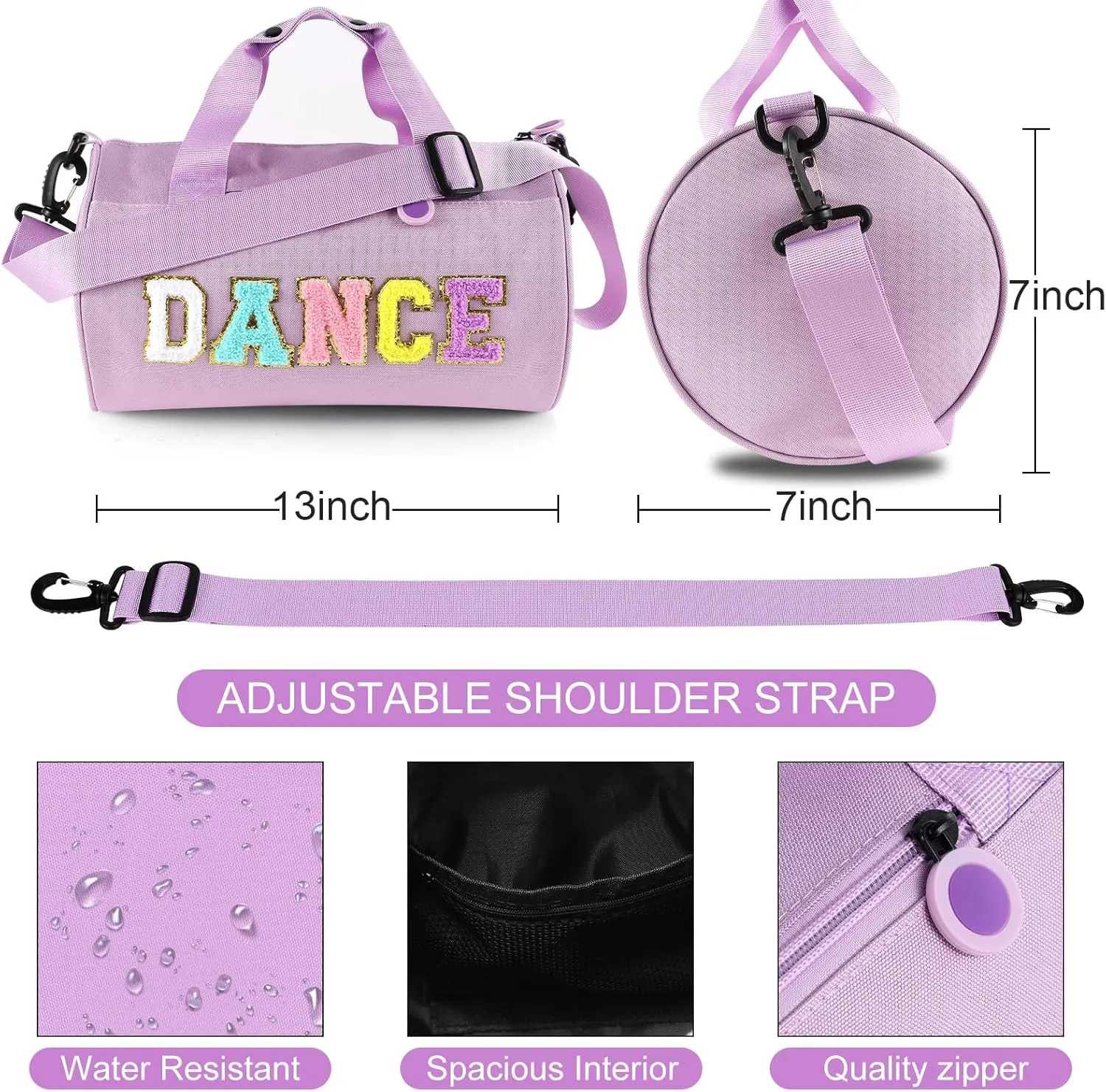 Dance Ballet Bag for Girls Sport Gym Duffle Bags Overnight Travel Bags Fun Dance Workout Duffel Bag Toddler Kid Cute Bag for Dancers, Girls, Teens, Student Athletes (Purple)