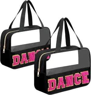 Dance Gifts Chenille Letter Bags, Clear Dance Makeup Bag with Handle and Zipper Nylon Portable PVC Storage Organizer Waterproof Travel Cosmetic Toiletry Bag for Women, Dance Competitors