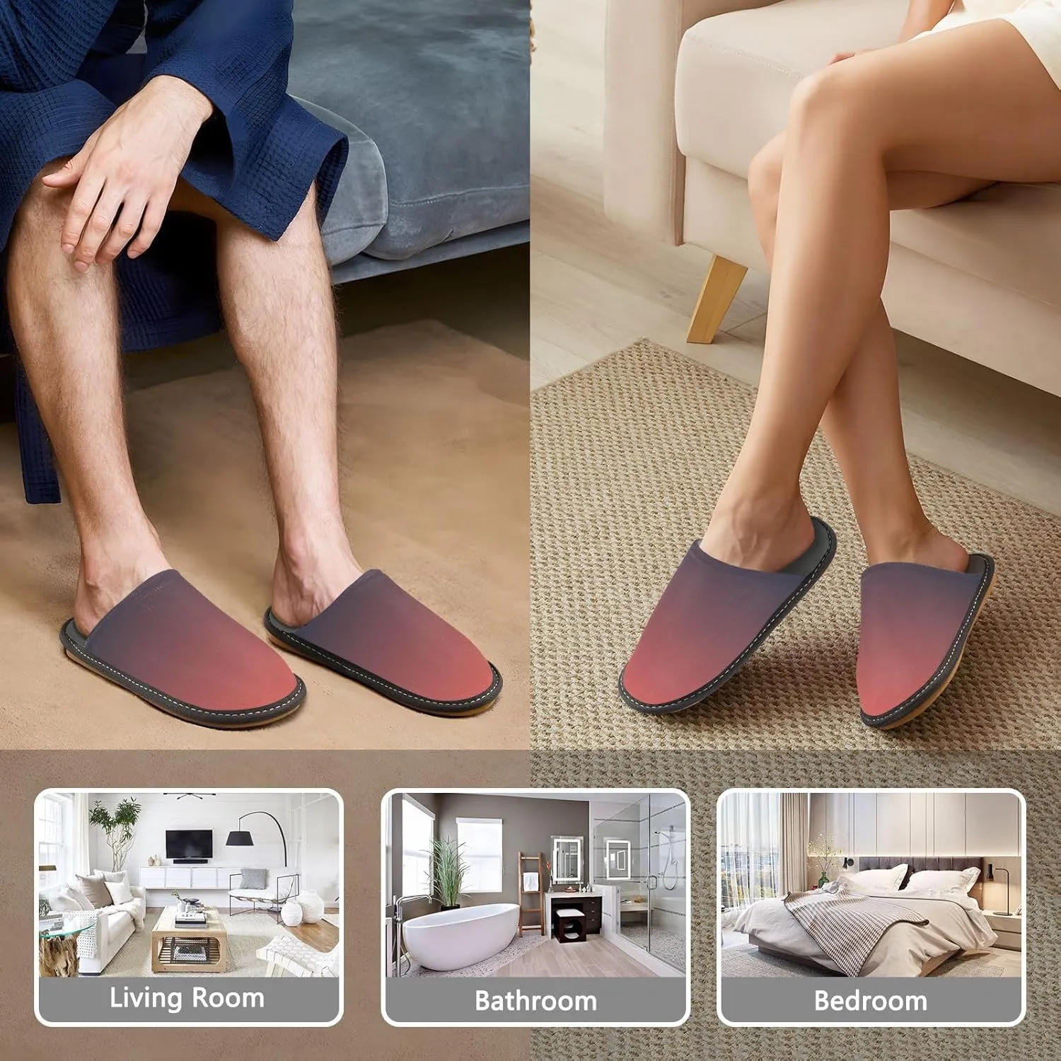 Dark Green Gradient House Slippers for Women Men Non-Slip Fluffy Slippers