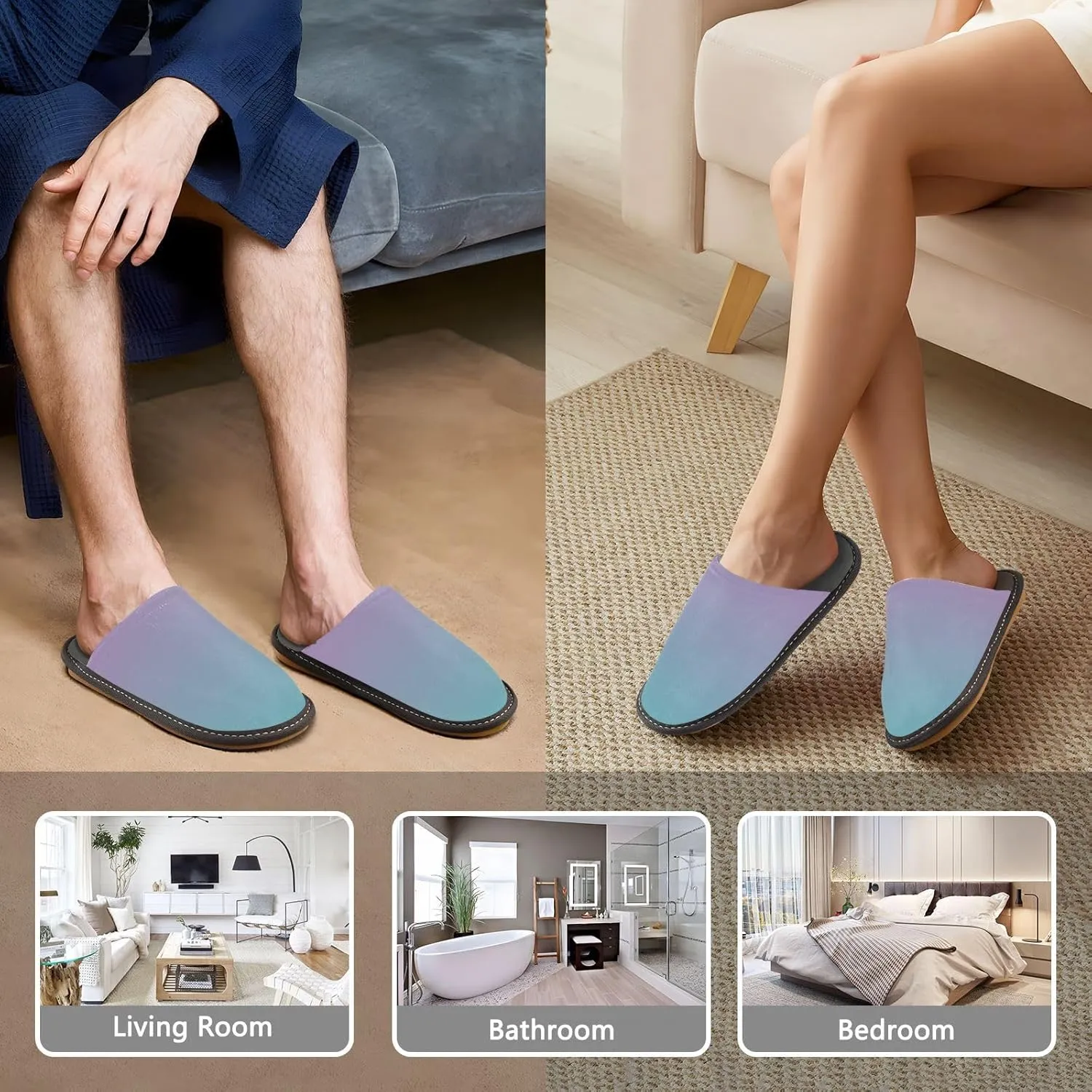 Dark Green Gradient House Slippers for Women Men Non-Slip Fluffy Slippers