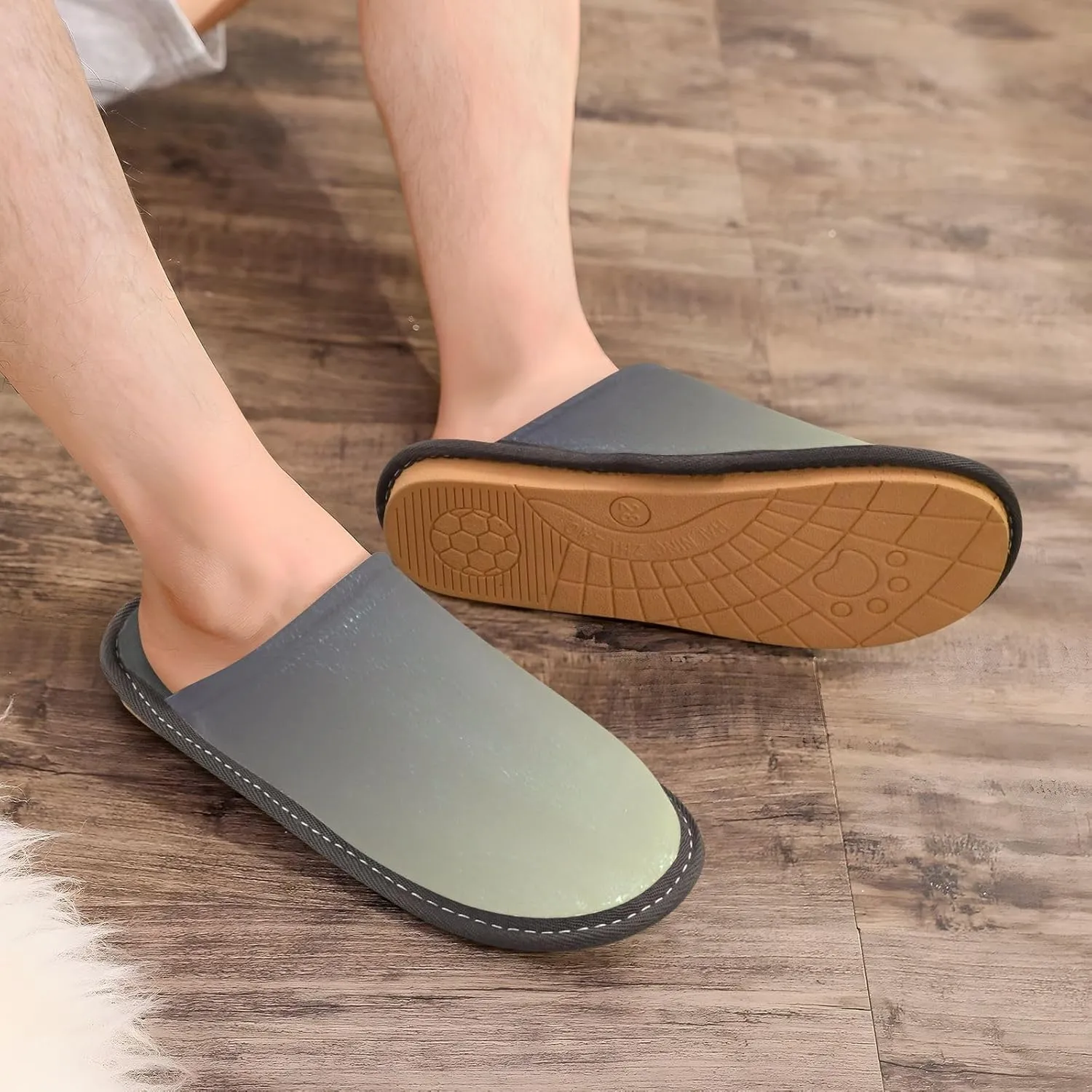 Dark Green Gradient House Slippers for Women Men Non-Slip Fluffy Slippers