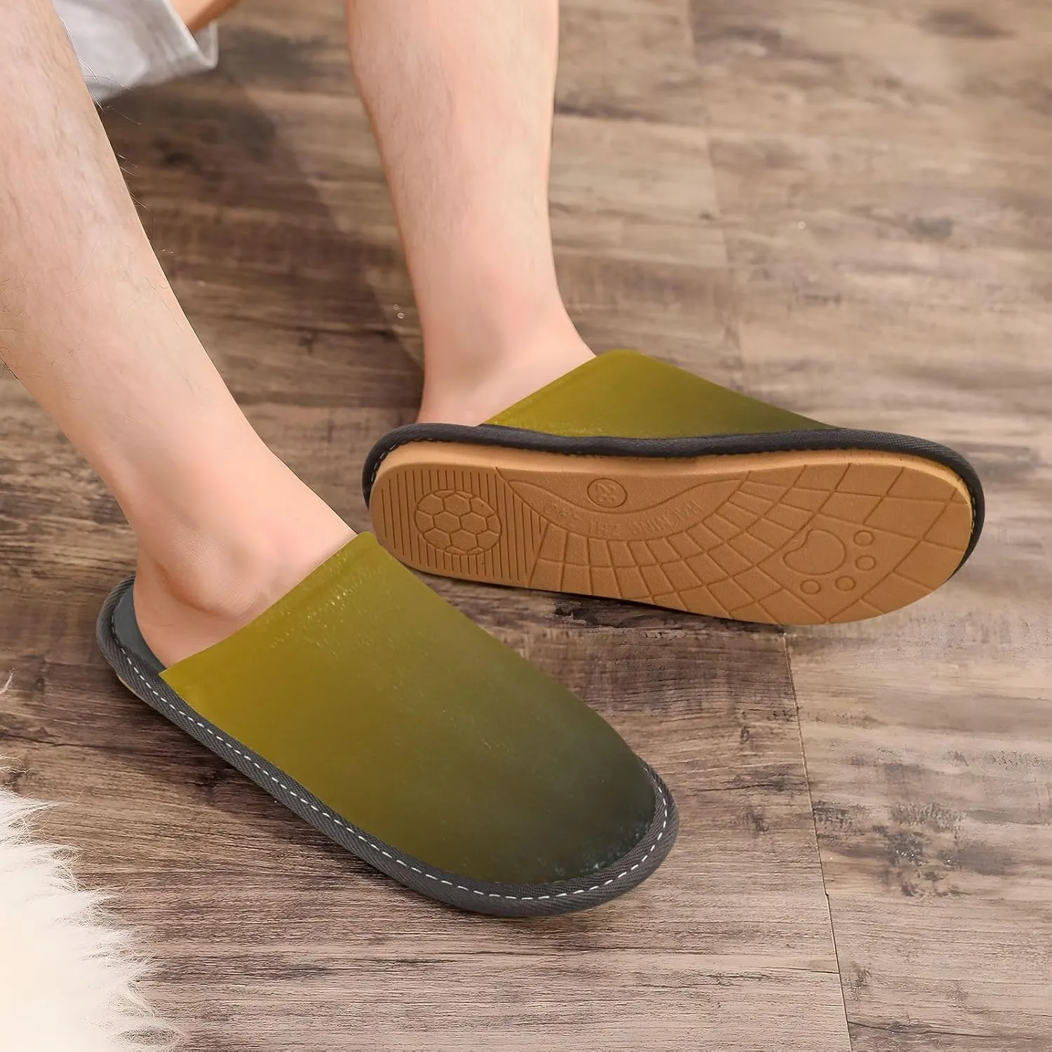 Dark Green Gradient House Slippers for Women Men Non-Slip Fluffy Slippers