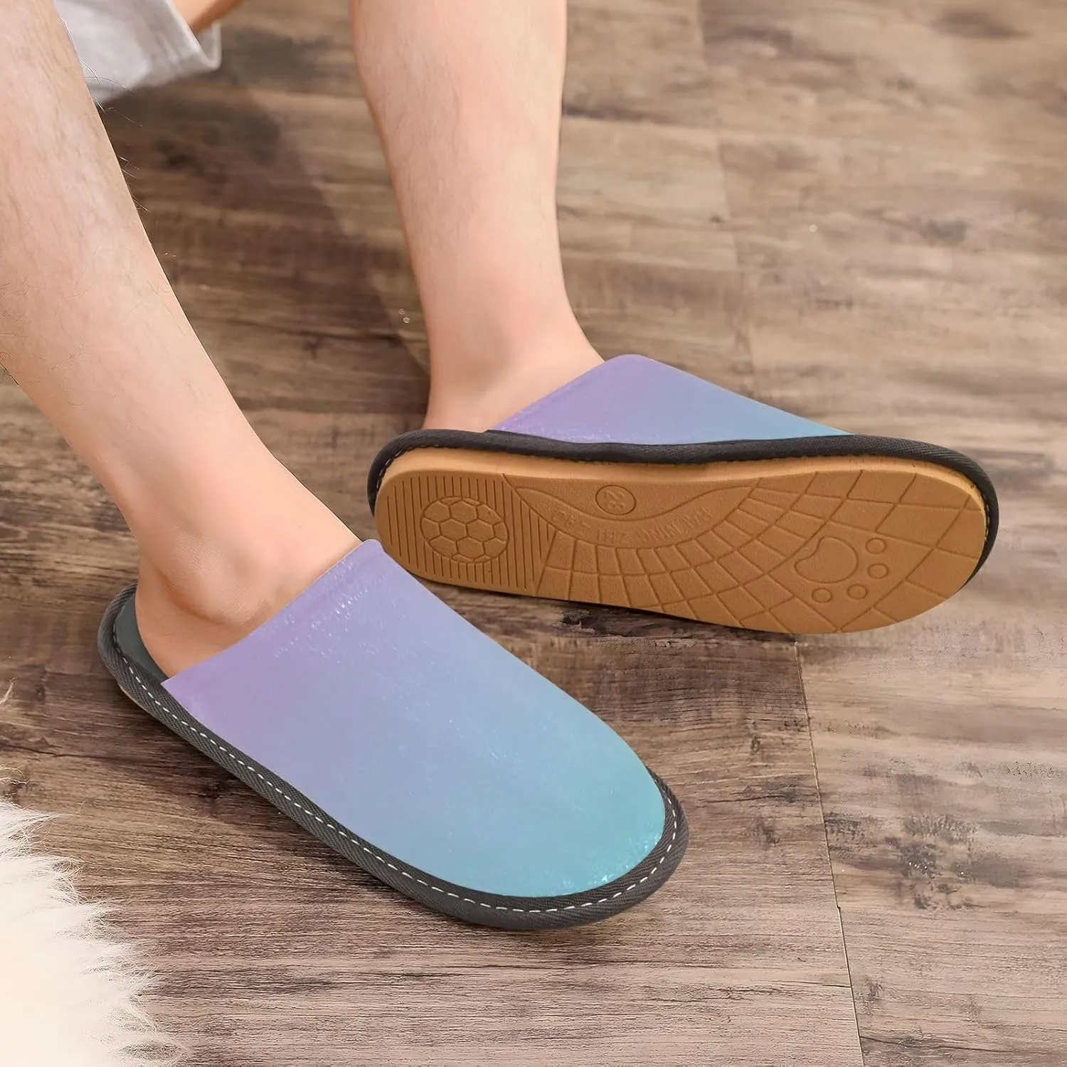 Dark Green Gradient House Slippers for Women Men Non-Slip Fluffy Slippers