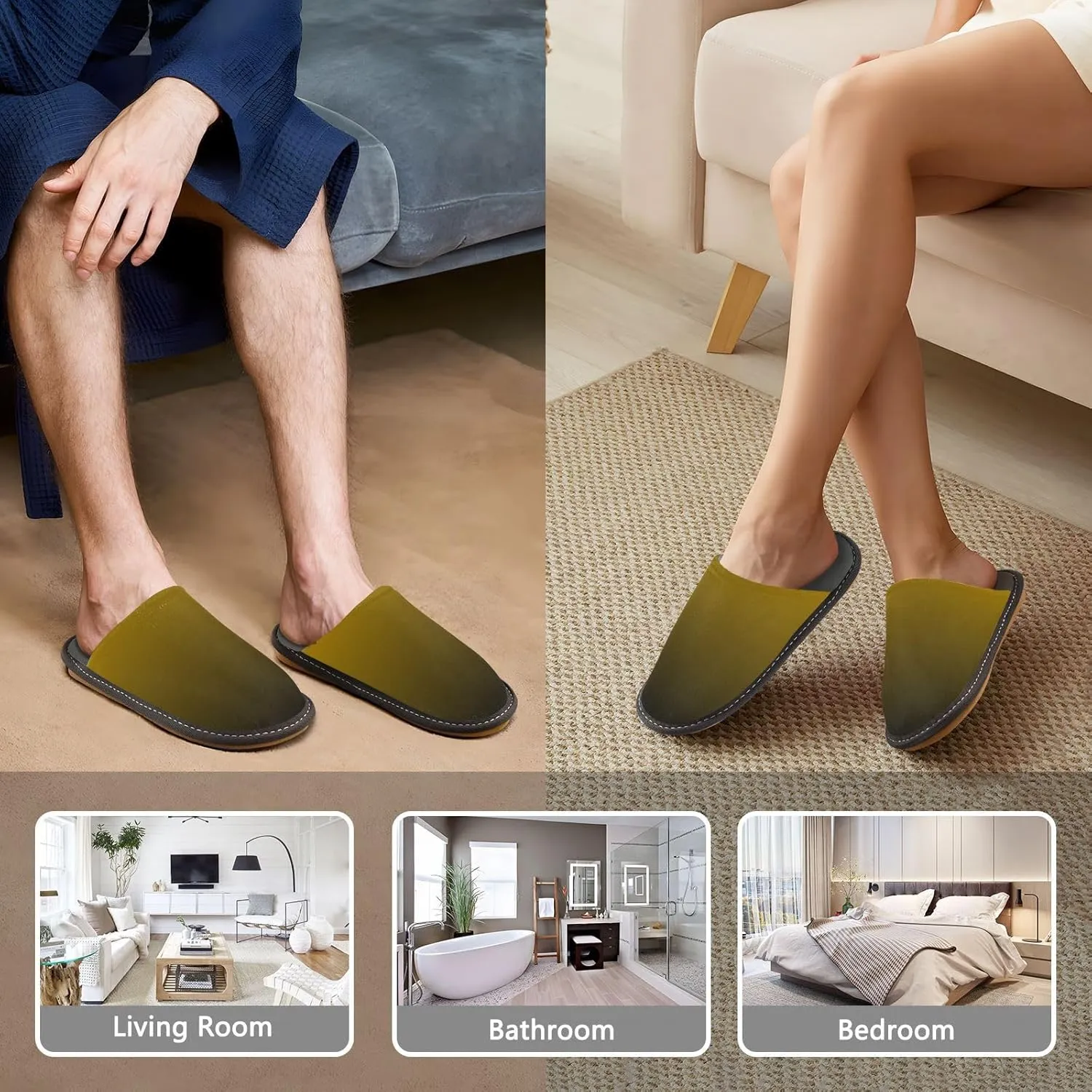 Dark Green Gradient House Slippers for Women Men Non-Slip Fluffy Slippers