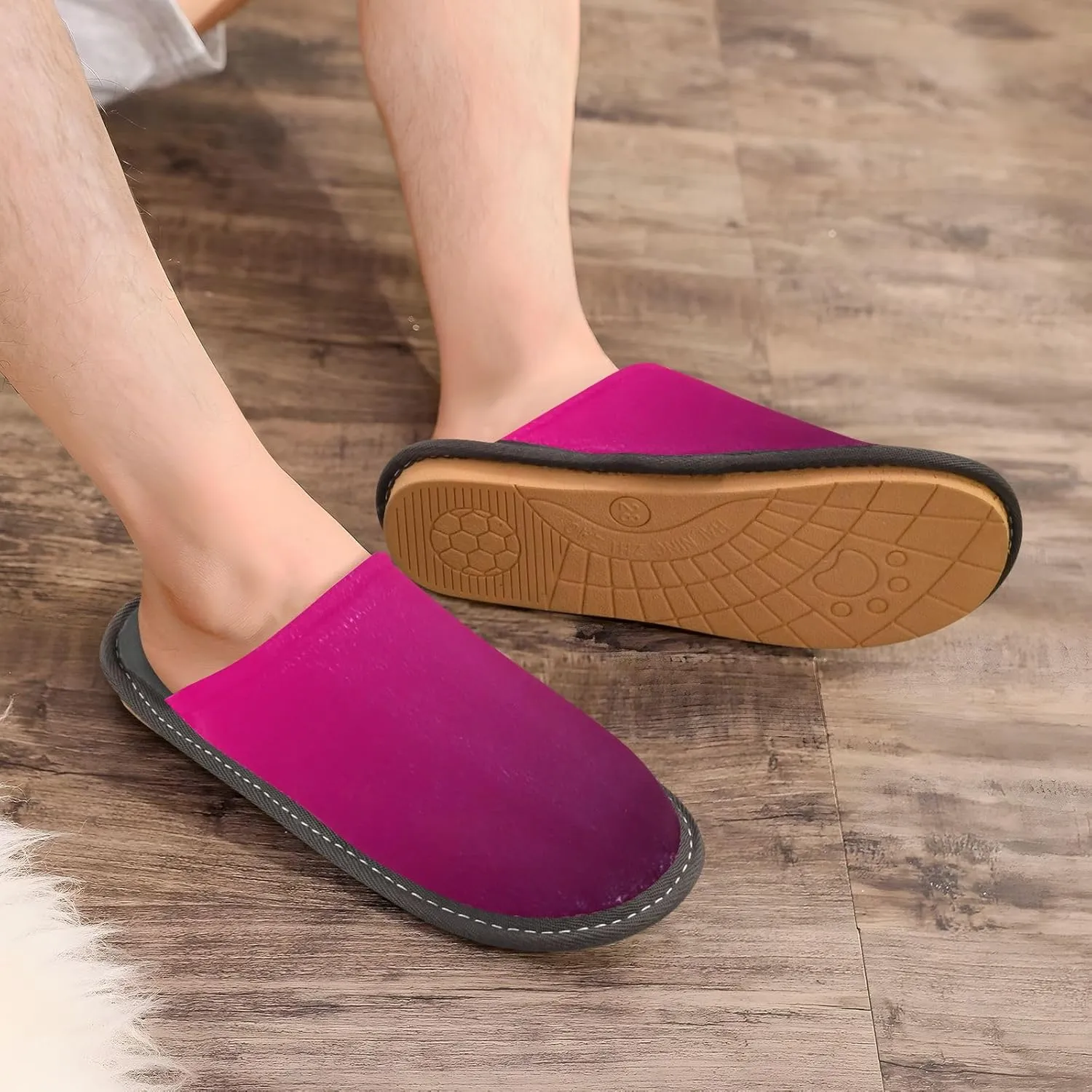 Dark Green Gradient House Slippers for Women Men Non-Slip Fluffy Slippers