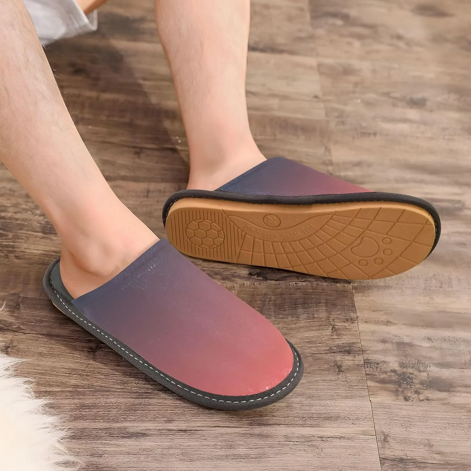 Dark Green Gradient House Slippers for Women Men Non-Slip Fluffy Slippers