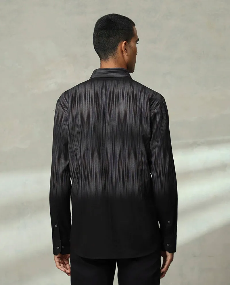 Dark Grey Printed Cotton Men's Slim Fit Shirt