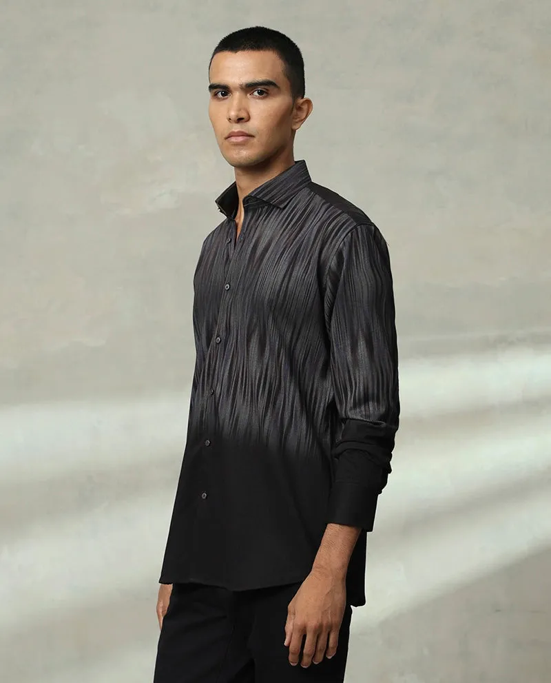 Dark Grey Printed Cotton Men's Slim Fit Shirt