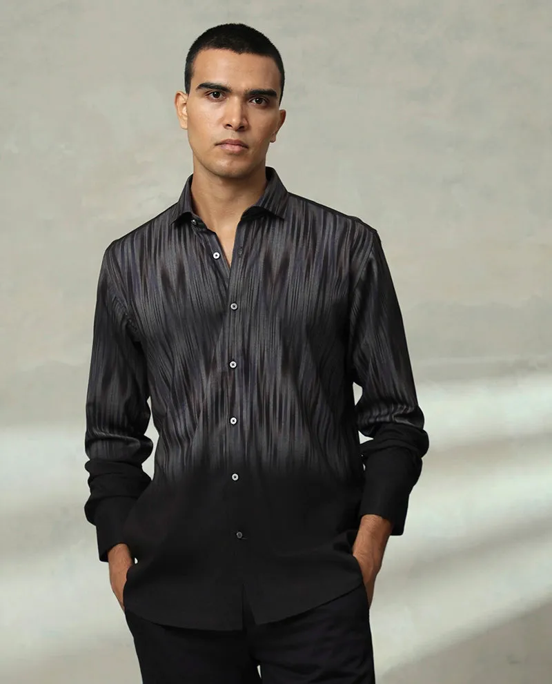 Dark Grey Printed Cotton Men's Slim Fit Shirt