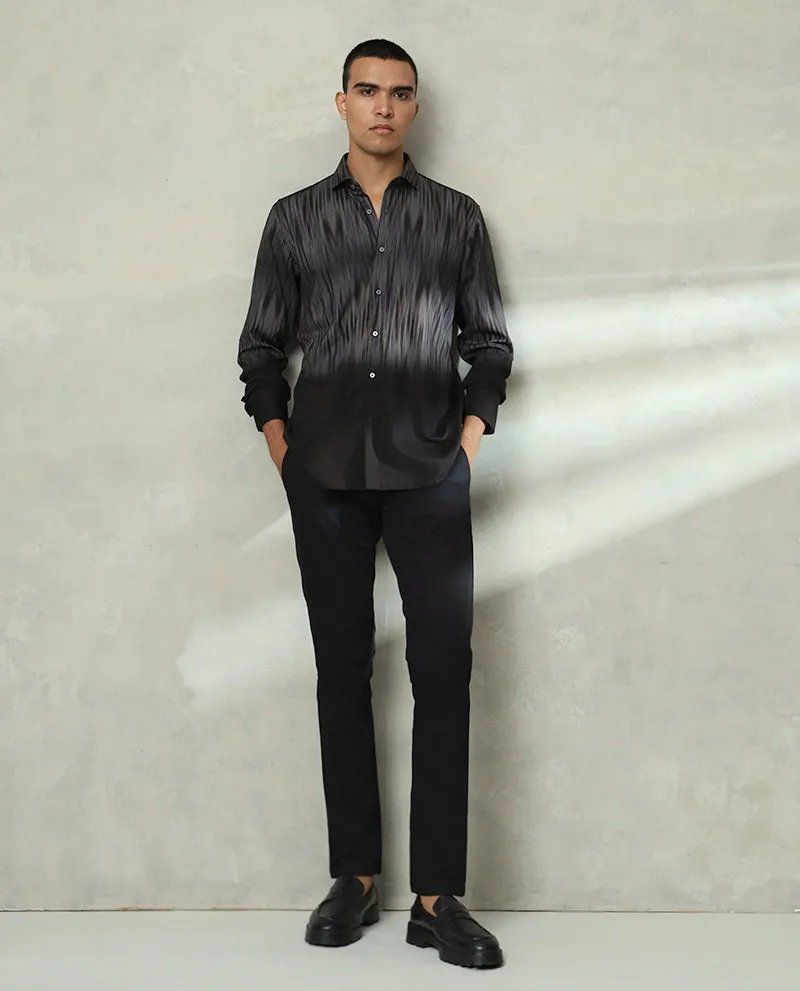 Dark Grey Printed Cotton Men's Slim Fit Shirt