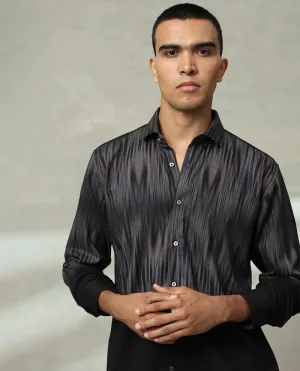 Dark Grey Printed Cotton Men's Slim Fit Shirt