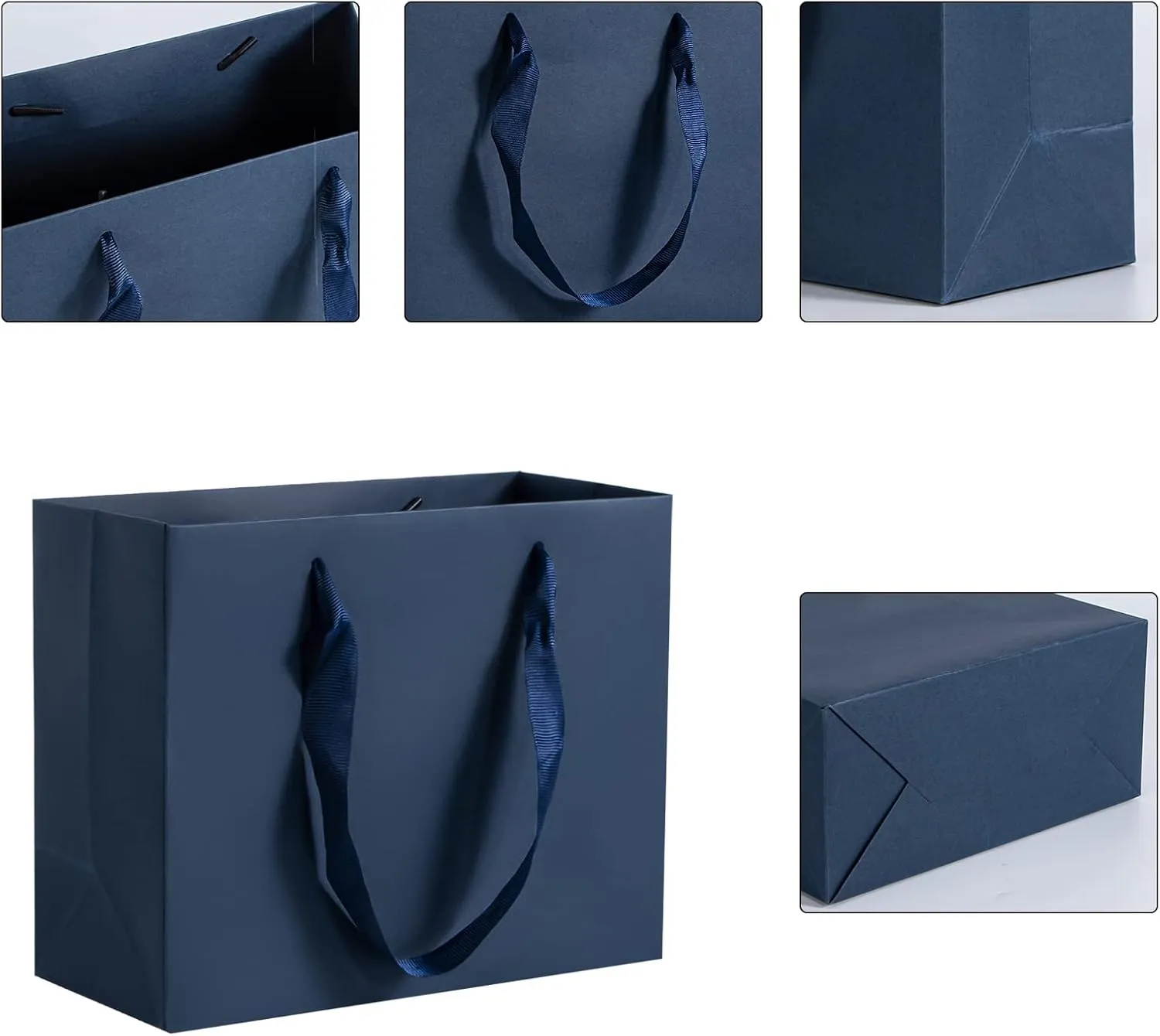 Dasofine Navy Blue Gift Bags, 25 Pack Medium 8.7" x 3.9" x 7.1" Thick Kraft Paper Favor Bags with Handles for Party, Wedding, Baby Shower