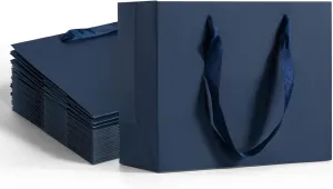 Dasofine Navy Blue Gift Bags, 25 Pack Medium 8.7" x 3.9" x 7.1" Thick Kraft Paper Favor Bags with Handles for Party, Wedding, Baby Shower