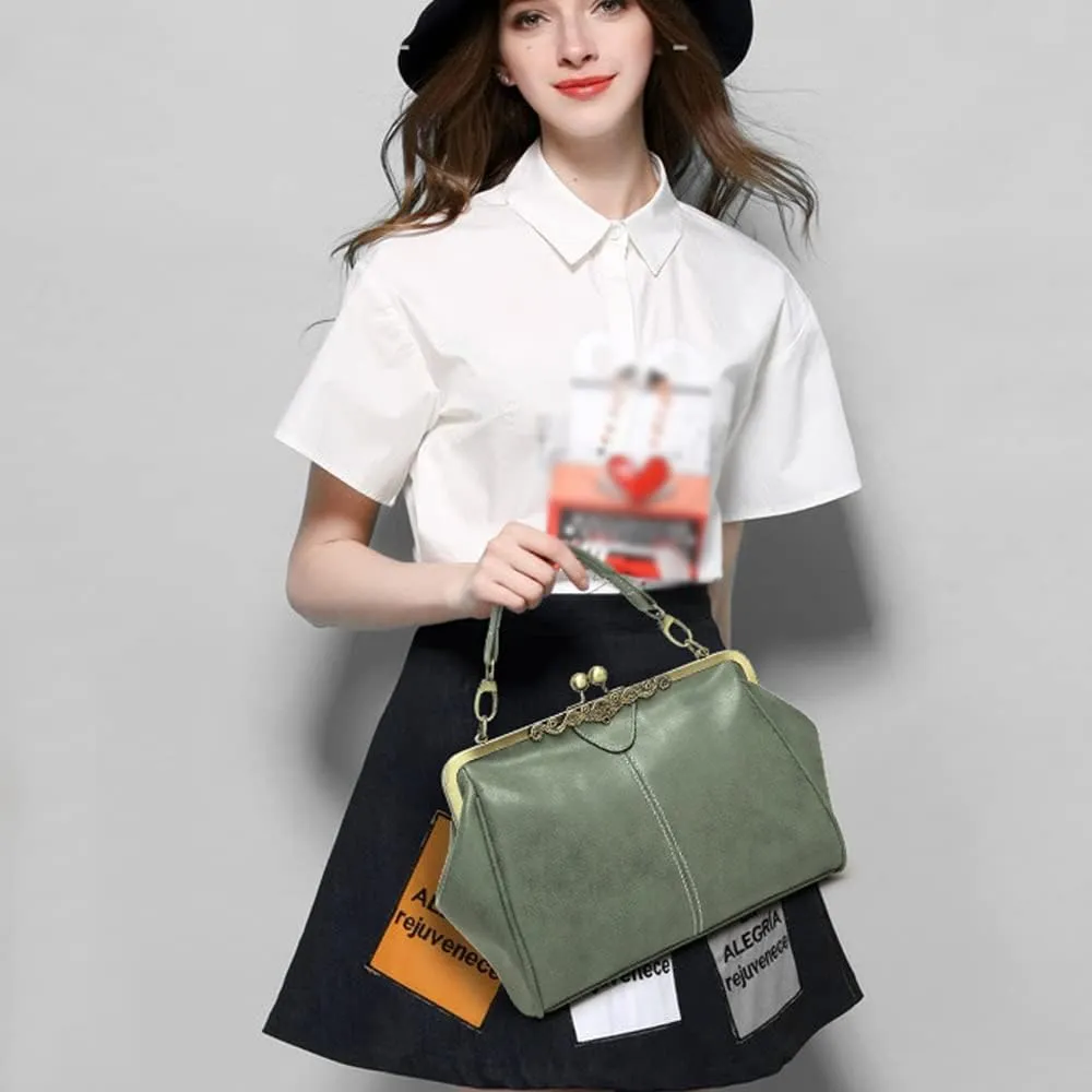Dayfine Women Handbags Frosted Leather Purse Retro Kiss Lock Satchel Handbag Hobo Bag Shoulder Bag Medium Tote Bags Wallets