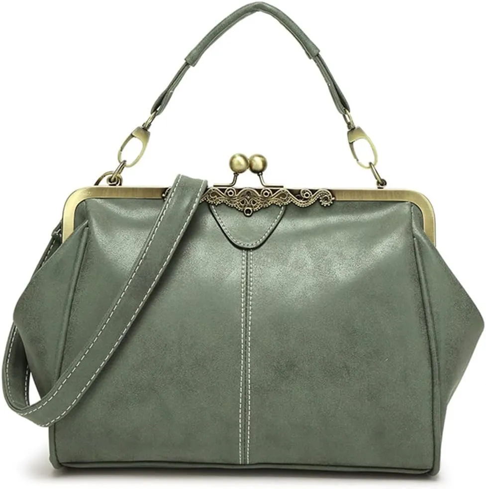Dayfine Women Handbags Frosted Leather Purse Retro Kiss Lock Satchel Handbag Hobo Bag Shoulder Bag Medium Tote Bags Wallets