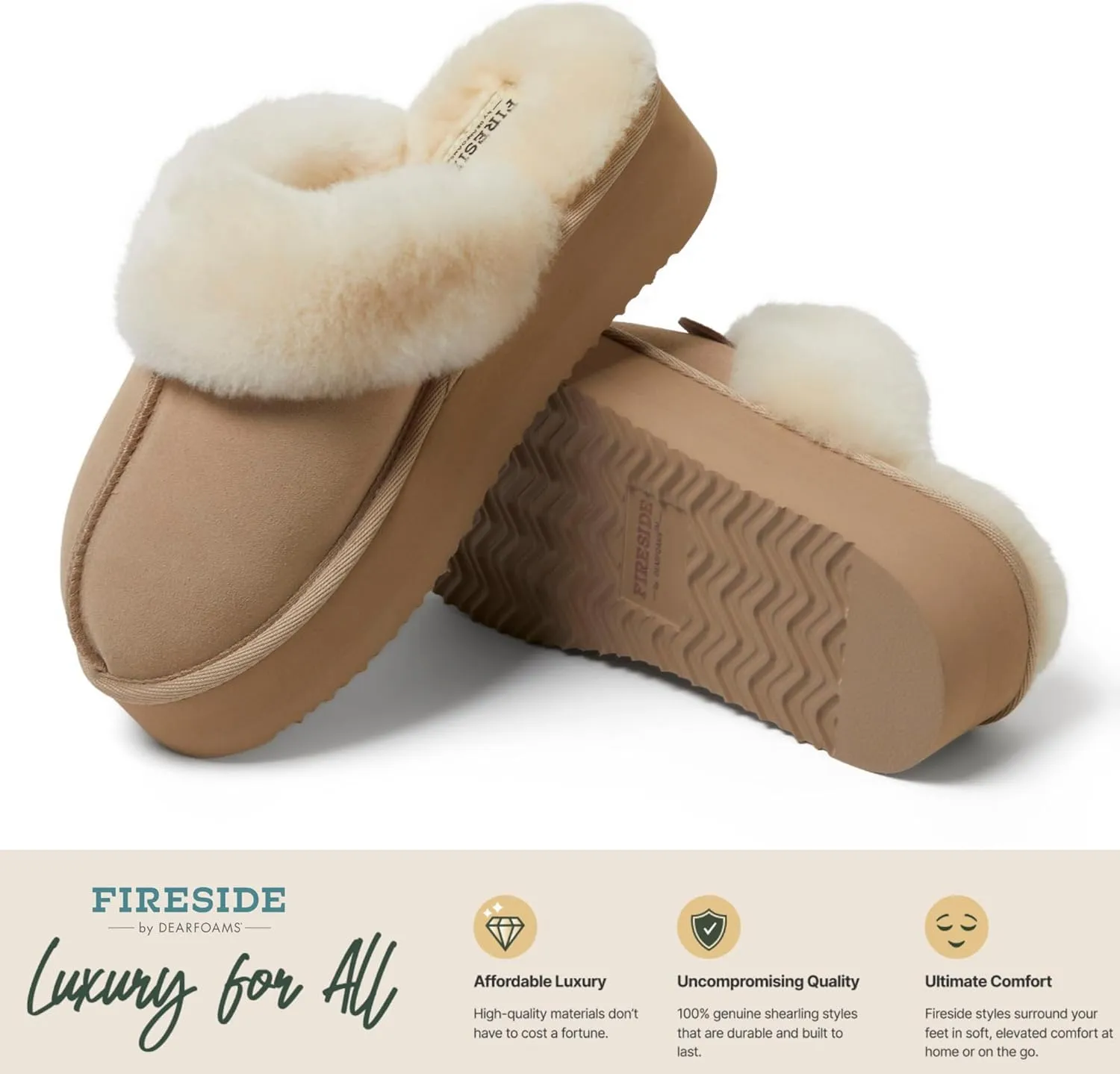 Dearfoams Women's Fireside Melton Genuine Shearling Shearling Platform Slippers Scuff