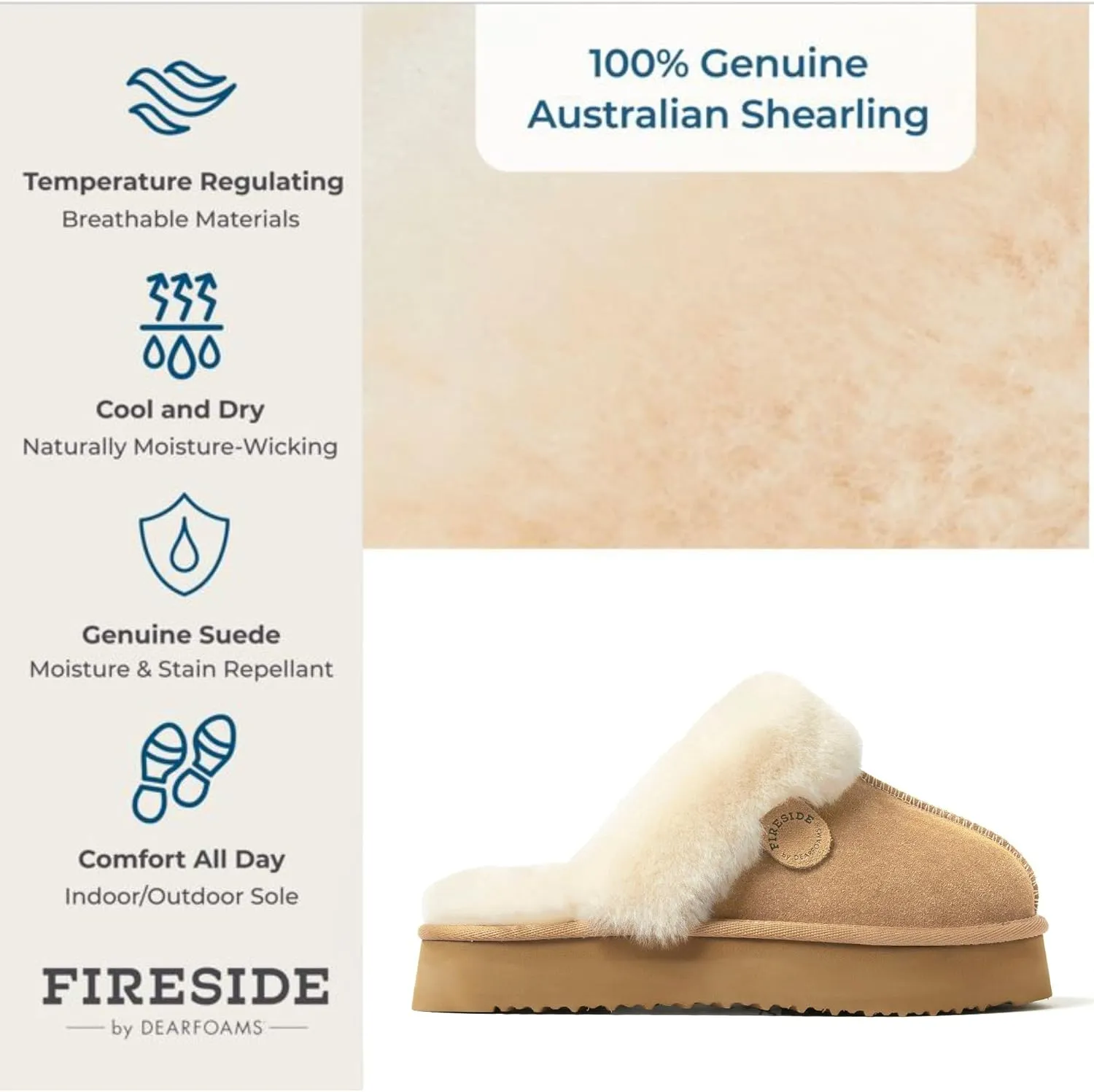Dearfoams Women's Fireside Melton Genuine Shearling Shearling Platform Slippers Scuff