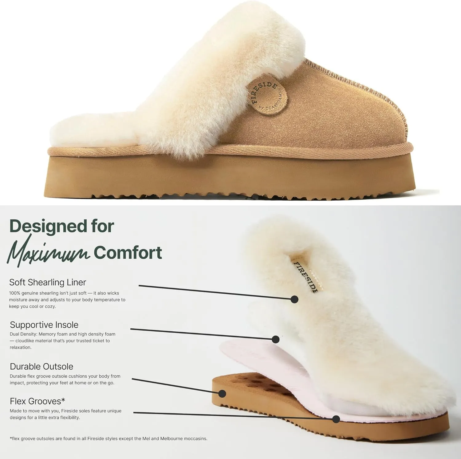 Dearfoams Women's Fireside Melton Genuine Shearling Shearling Platform Slippers Scuff