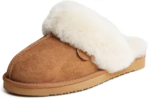 Dearfoams Women's Fireside Sydney Shearling Fur Indoor/Outdoor Scuff Slipper with Wide Widths