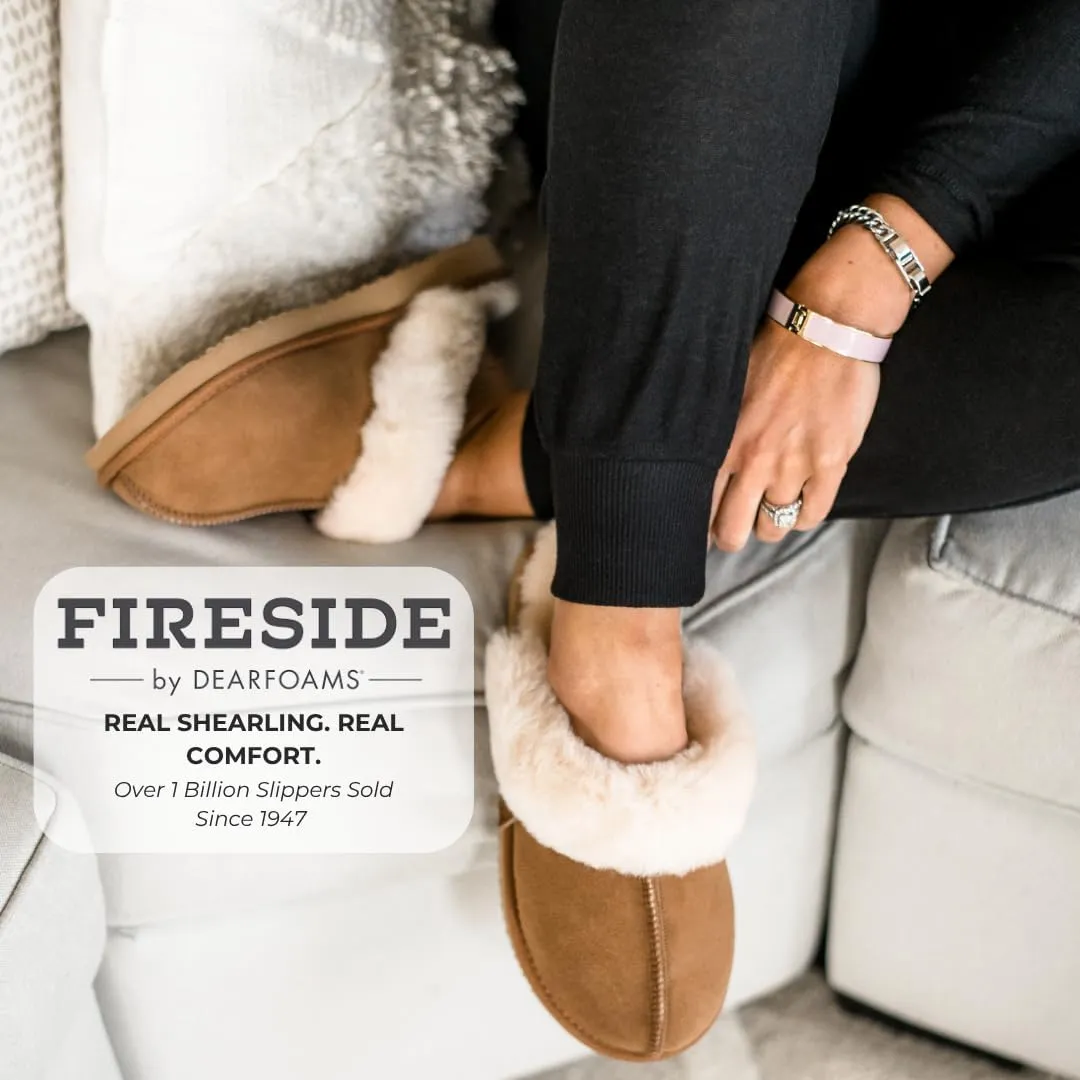 Dearfoams Women's Fireside Sydney Shearling Fur Indoor/Outdoor Scuff Slipper with Wide Widths