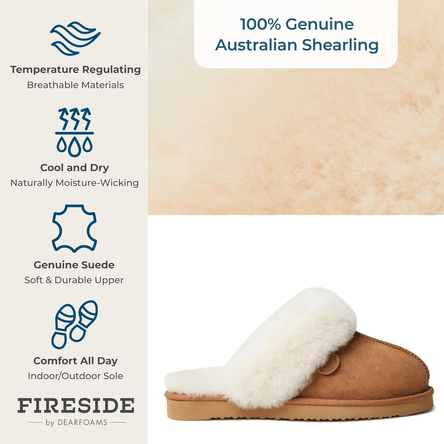 Dearfoams Women's Fireside Sydney Shearling Fur Indoor/Outdoor Scuff Slipper with Wide Widths