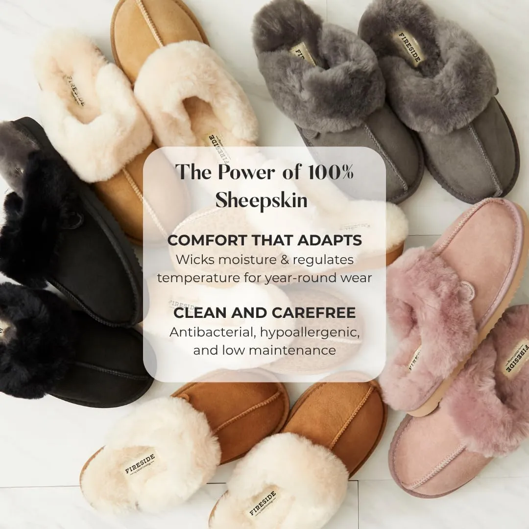 Dearfoams Women's Fireside Sydney Shearling Fur Indoor/Outdoor Scuff Slipper with Wide Widths